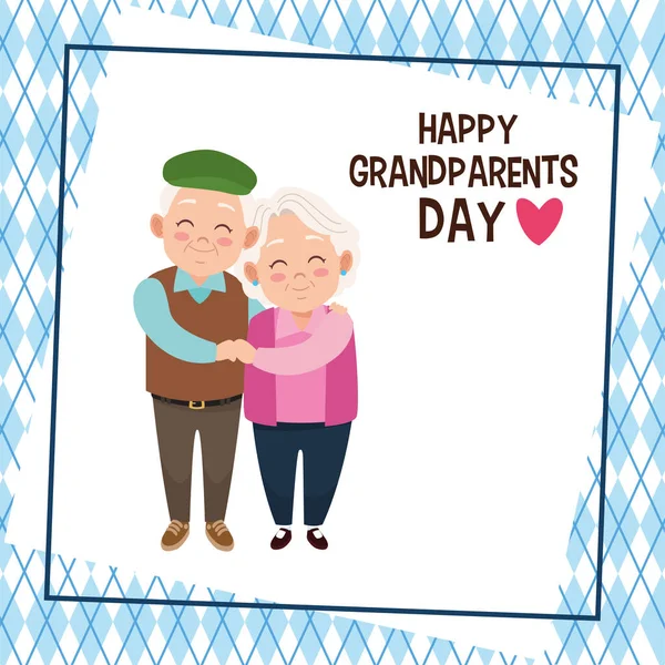 Happy grandparents day card with old couple — Stock Vector