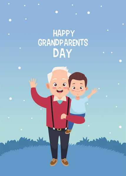 Happy grandparents day card with grandfather and grandson — Stock Vector