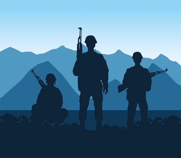 士兵在营地场景中的人物形象 — 图库矢量图片