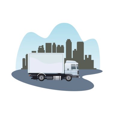 Şehrin üzerinde beyaz kamyon aracı damgası var.