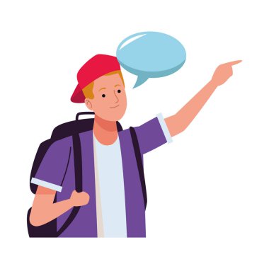 Genç turist mutlu bir karakter.