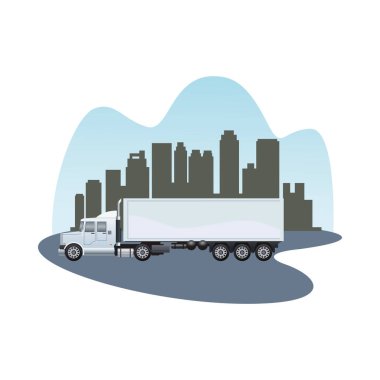 Şehrin üzerinde beyaz kamyon aracı damgası var.