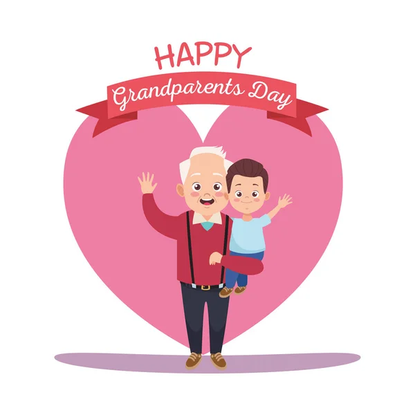 Happy grandparents day card with grandfather and grandson — Stock Vector