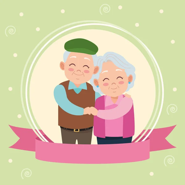 Happy grandparents day card with old couple — Stock Vector