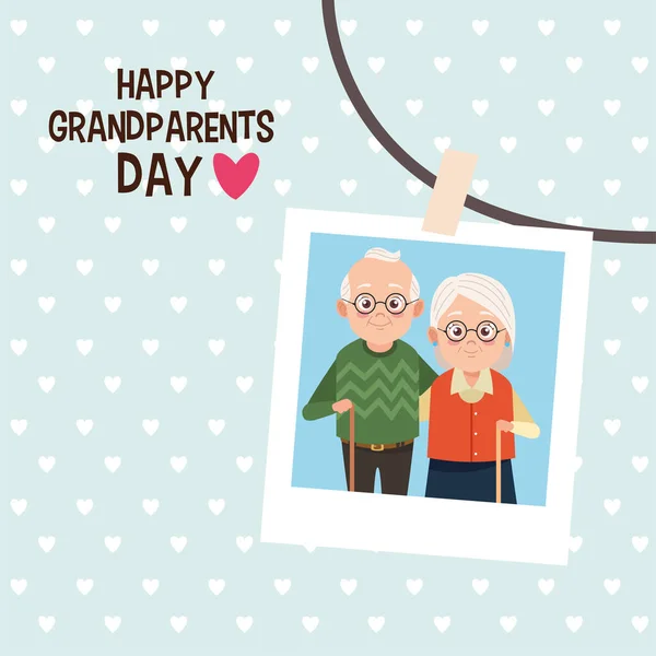 Happy grandparents day card with old couple in photo — Stock Vector