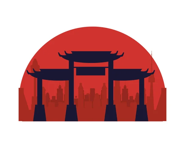 Arcs japonais monuments architecture icône — Image vectorielle