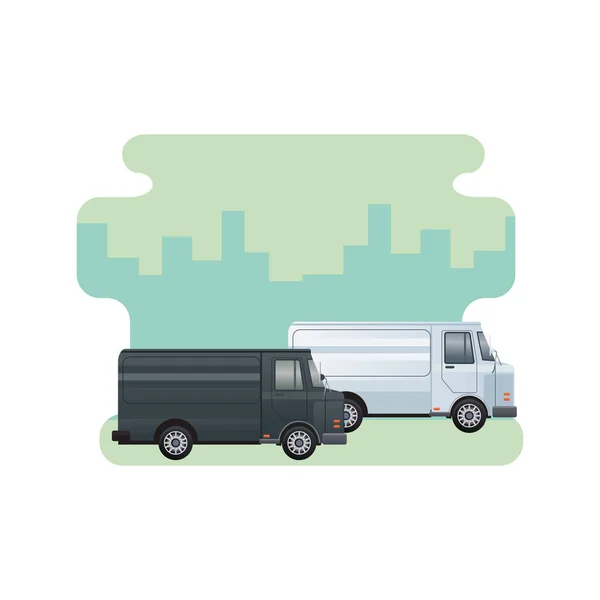 Vehículos furgonetas negras transportan iconos aislados — Vector de stock