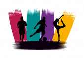 group of athletic people practicing sports silhouettes