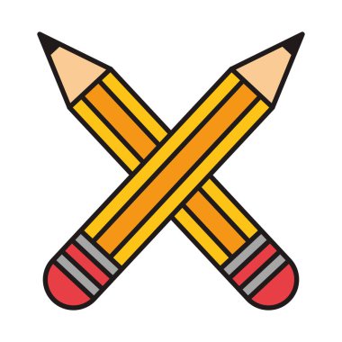 Kalemler okul malzemelerinin arasından izole edilmiş simge