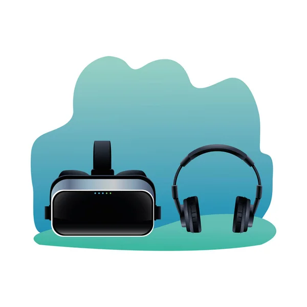 Realidade máscara virtual com fones de ouvido acessórios de tecnologia — Vetor de Stock
