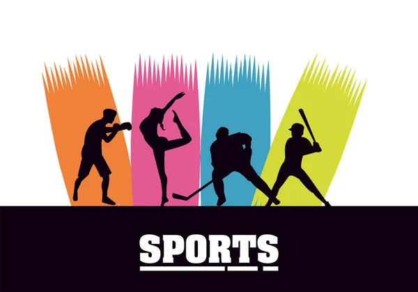 Group of athletic people practicing sports silhouettes — Stock Vector