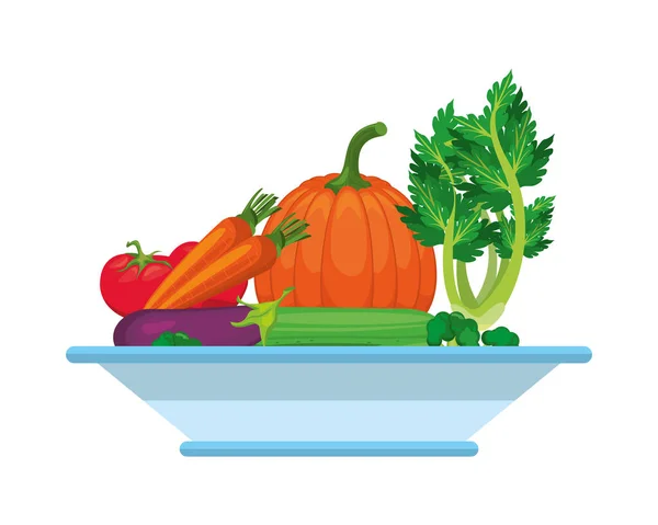 Fresh vegetables in dish healthy food — Stock Vector