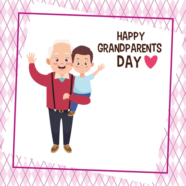 할아버지와 손자와 함께 있는 행복 한 조부모의 날 카드 — 스톡 벡터