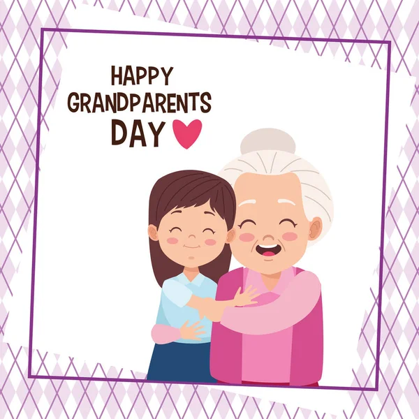 祖母と孫娘との幸せな祖父母の日カード — ストックベクタ