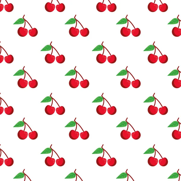 Cherries fresh delicious fruits pattern background — Stock Vector