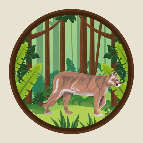 Puma salvaje en la escena de la selva — Vector de stock