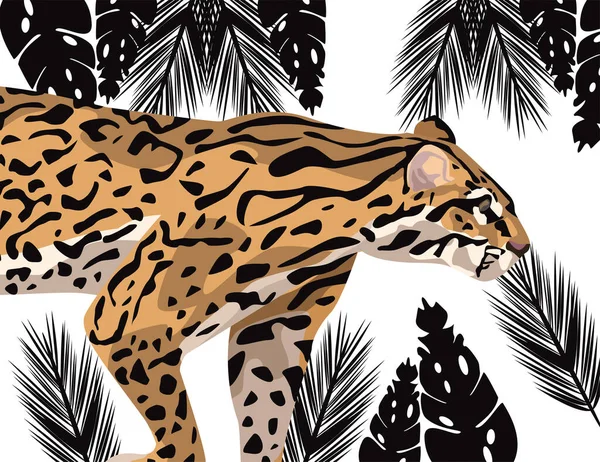 Leopardo selvagem na cena da paisagem — Vetor de Stock