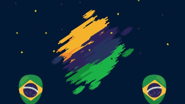 Celebración del día de la independencia de Brasil con bandera de colores en globos helio — Vídeo de stock