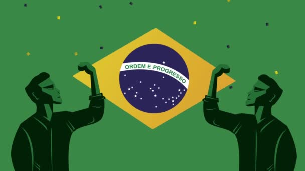 Celebración del día de la independencia de Brasil con hombres fuertes — Vídeo de stock