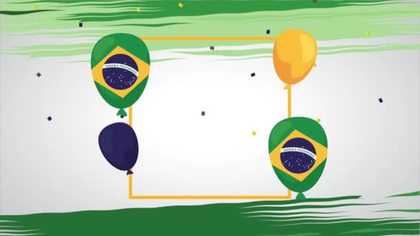 Brazil independence day celebration with colors flag in balloons helium — Stock Video
