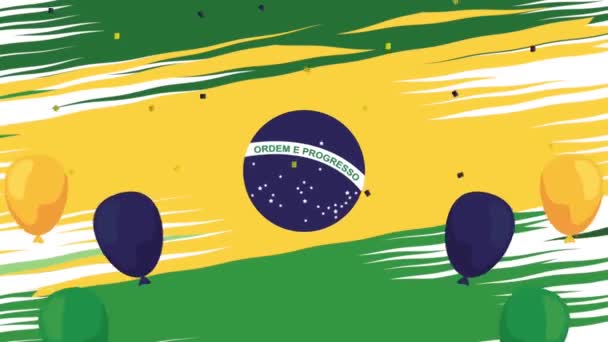 Brazilský den nezávislosti oslava s barvami vlajka v balónech helium — Stock video