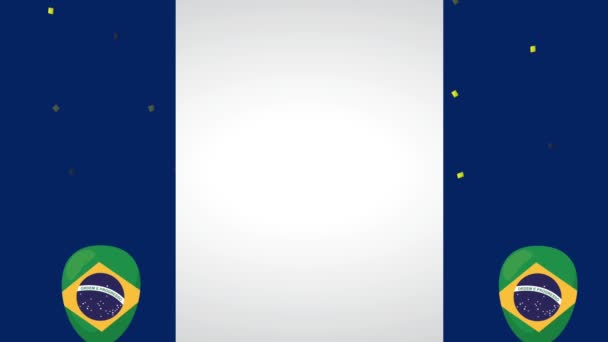 Celebración del día de la independencia de Brasil con bandera de colores en globos helio — Vídeo de stock