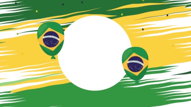 Celebración del día de la independencia de Brasil con bandera de colores en globos helio — Vídeo de stock