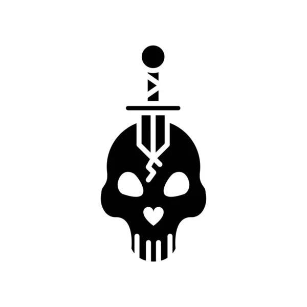 Cabeça do crânio com espada cruzada ícone estilo silhueta — Vetor de Stock