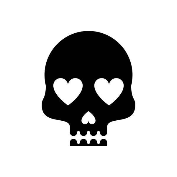 Śmierć czaszka głowa z serca oczy sylwetka styl ikona — Wektor stockowy