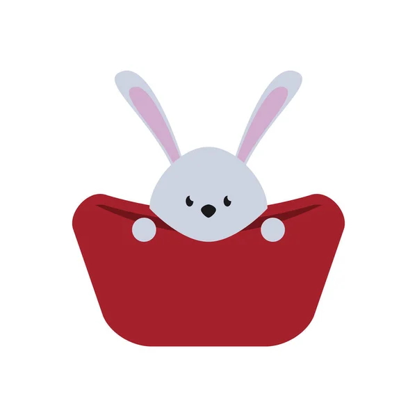 Lindo conejo en la cama icono de estilo plano — Vector de stock