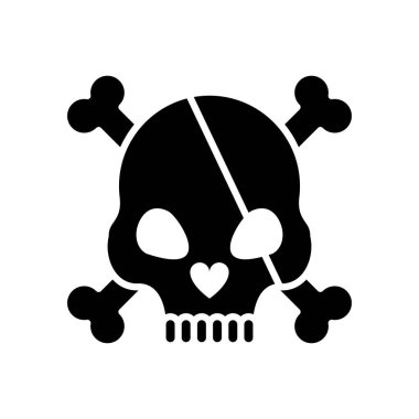 Kemikleri çaprazlanmış ölüm kafatası ve korsan yaması tarzı siluet