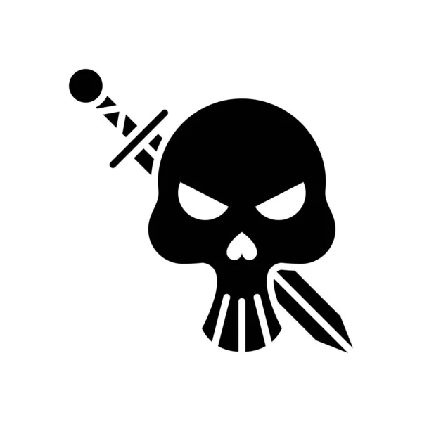 Death skull head with sword crossed silhouette style — Stock Vector