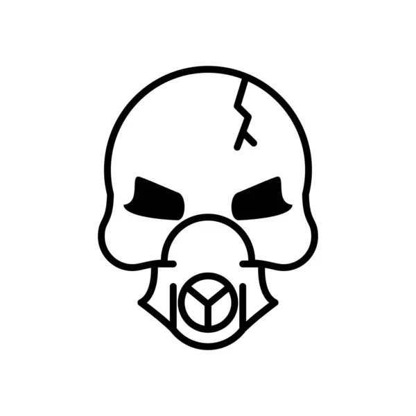 Mort tête de crâne cassé port masque ligne style — Image vectorielle