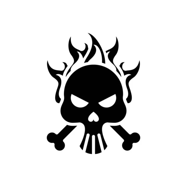 Death skull head with bones crossed on fire silhouette style icon — Stock Vector