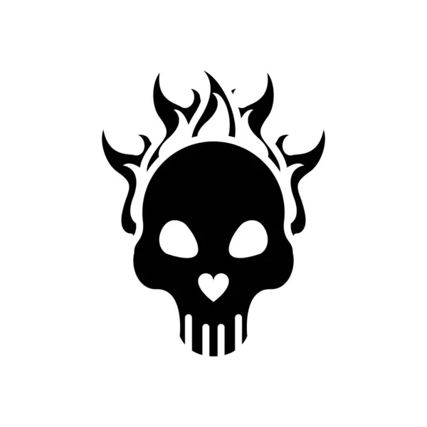 Schedel hoofd op vuur silhouet stijl pictogram — Stockvector