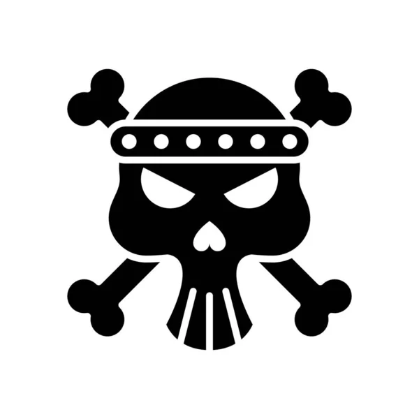 Cabeza del cráneo de la muerte con huesos cruzados silueta icono de estilo — Vector de stock