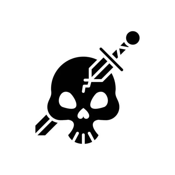 Cabeza del cráneo de la muerte con la espada cruzada silueta icono de estilo — Vector de stock