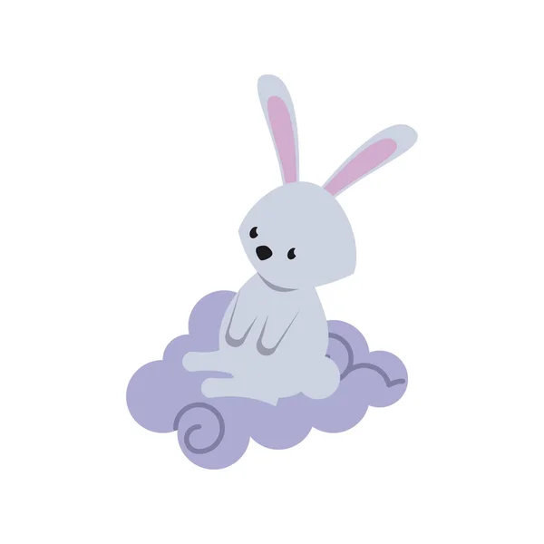 Lindo conejo en nube icono de estilo plano — Vector de stock
