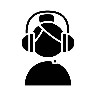 Kulaklıklı kadın çağrı merkezi servis silueti biçim simgesi
