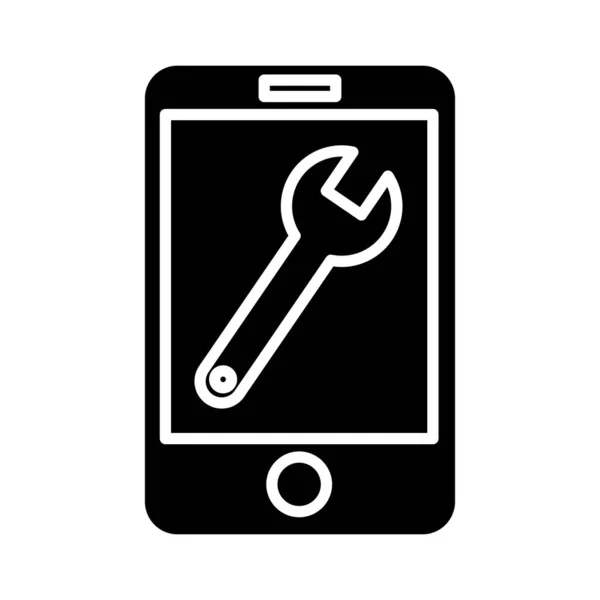 Ingiliz anahtarı aracı siluet biçim simgesine sahip akıllı telefon — Stok Vektör