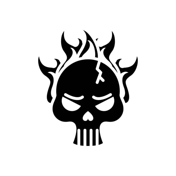 Death skull head broken on fire silhouette style icon — Stock Vector