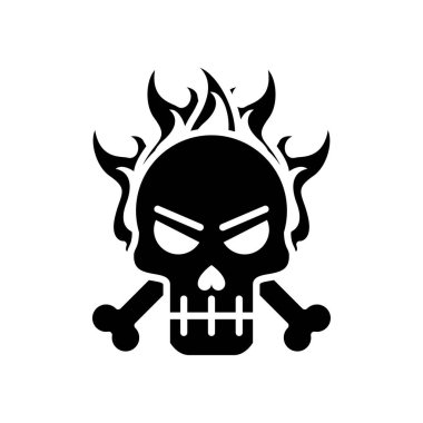 Kafatası ve kemikleri ateş silueti stili simgede çaprazlandı