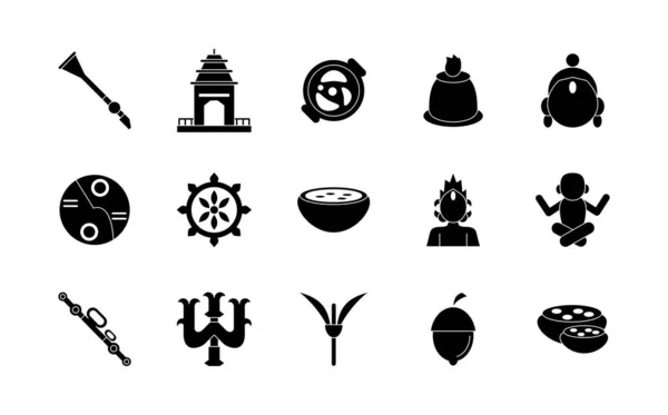 Piętnaście navratri zestaw ikon stylu sylwetka — Wektor stockowy
