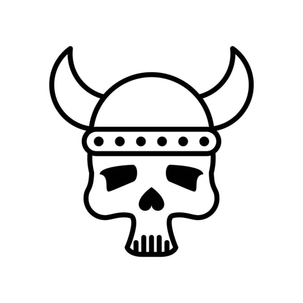 Cabeça do crânio da morte com capacete chifrudo estilo linha —  Vetores de Stock