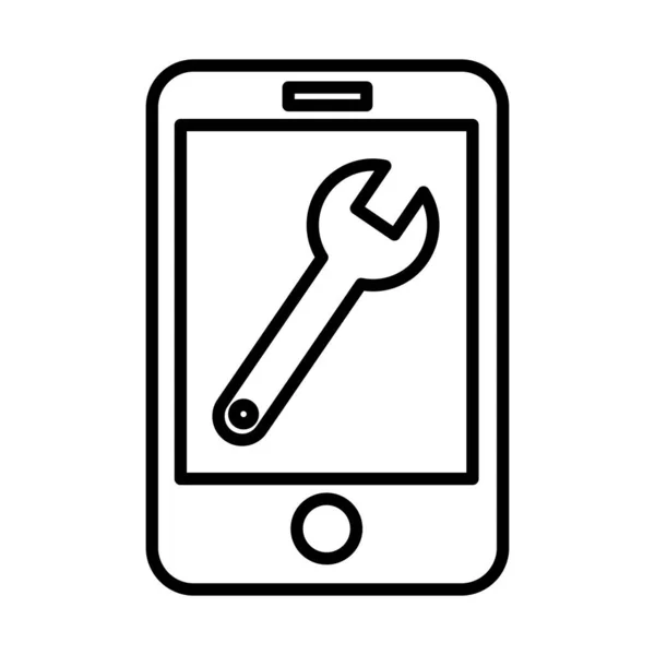 Smartphone with wrench key tool line style icon — Stock Vector