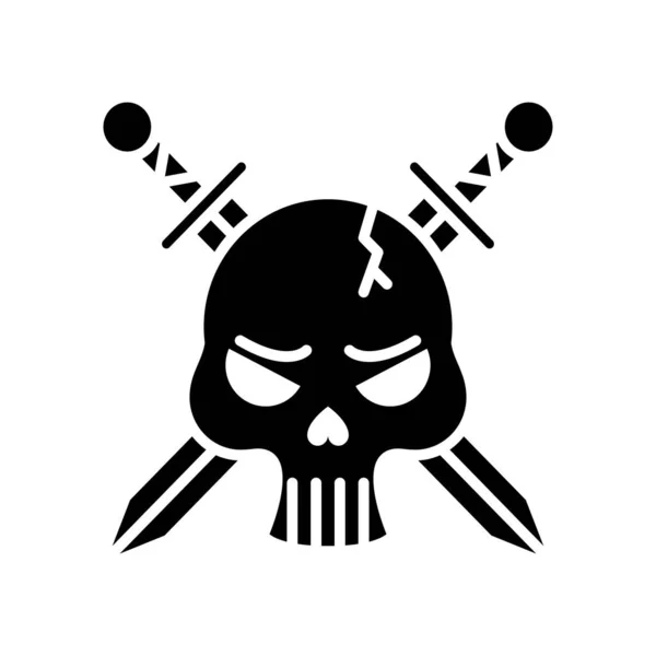 死亡骷髅头与剑交叉轮廓风格 — 图库矢量图片