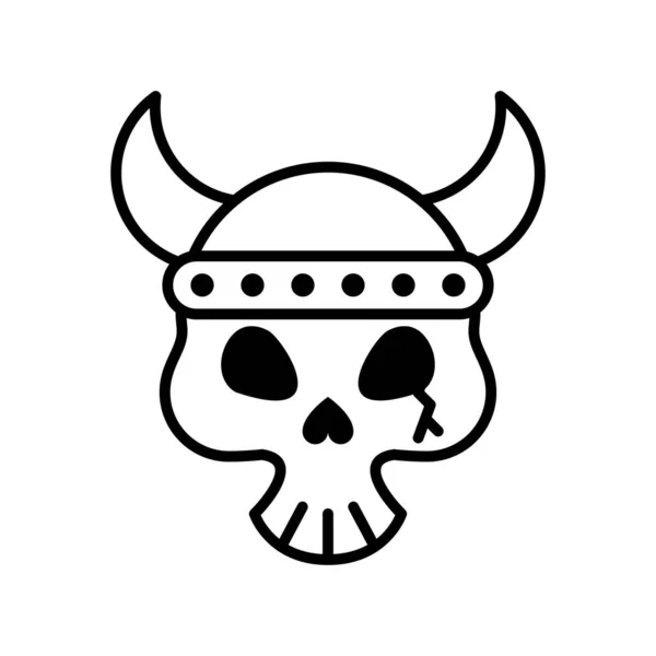 Cabeza del cráneo de la muerte con casco con cuernos icono de estilo de línea — Vector de stock