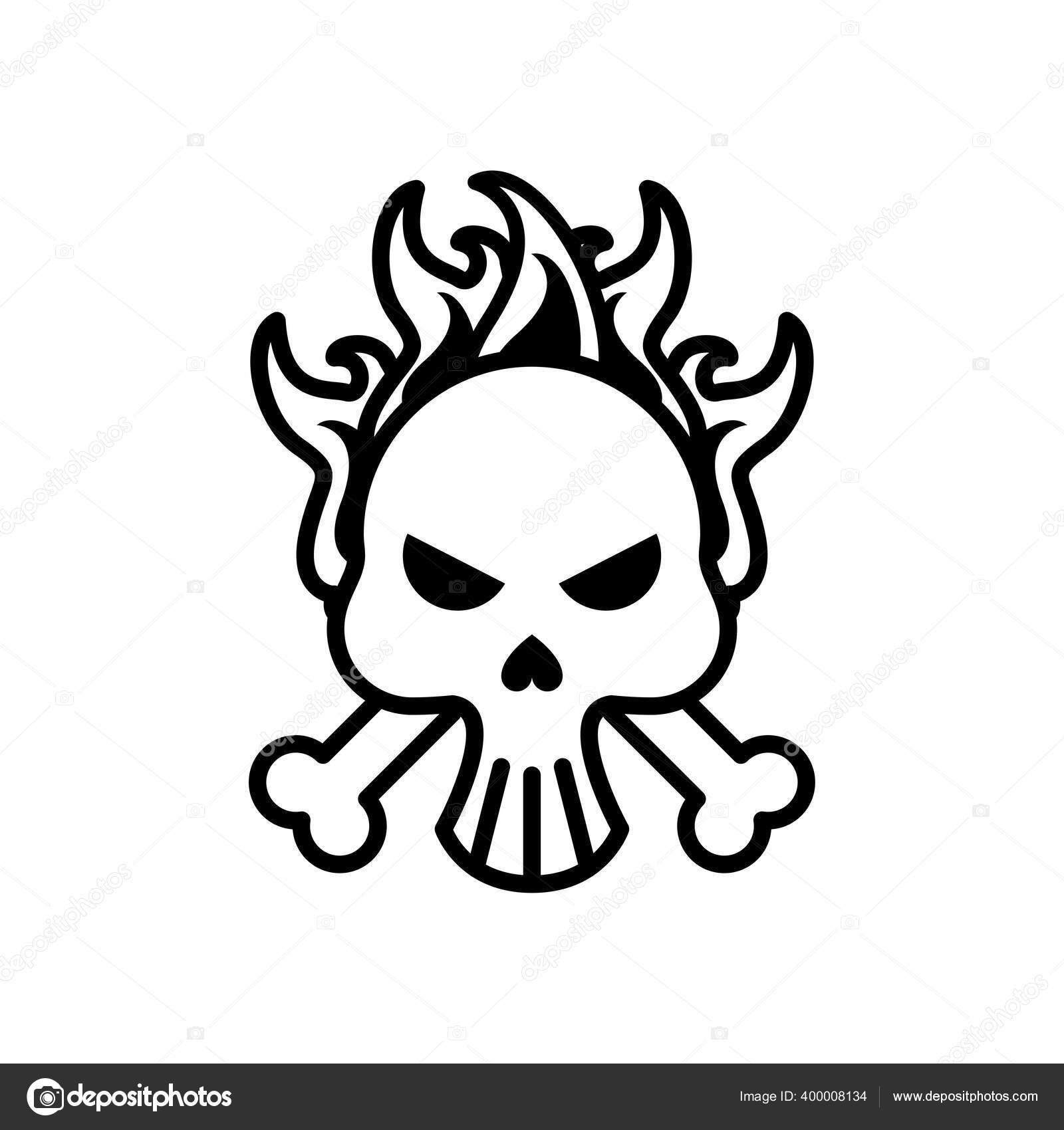 Image vectorielle Mort tête de crâne avec des os croisés sur l'icône de  style ligne de feu par ©jemastock - 400008134, image size:1600x1700