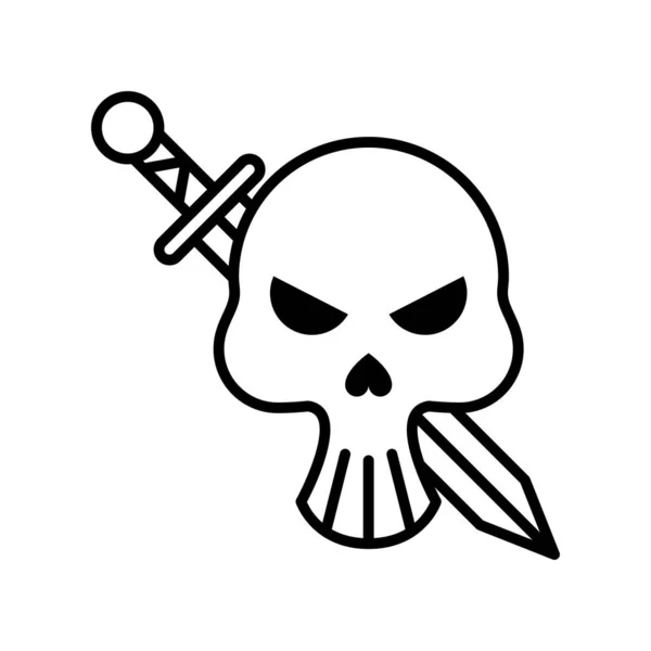 Cabeza del cráneo de la muerte con espada estilo de línea cruzada — Vector de stock