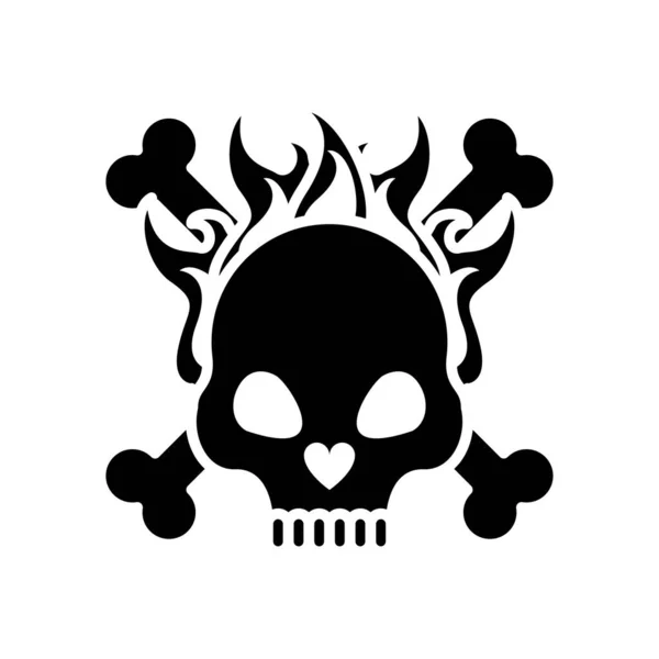 Death skull head with bones crossed on fire silhouette style — Stock Vector